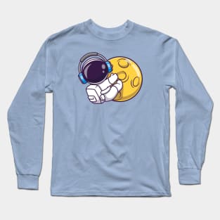 Cute Astronaut Hug Moon With Headphone Cartoon Long Sleeve T-Shirt